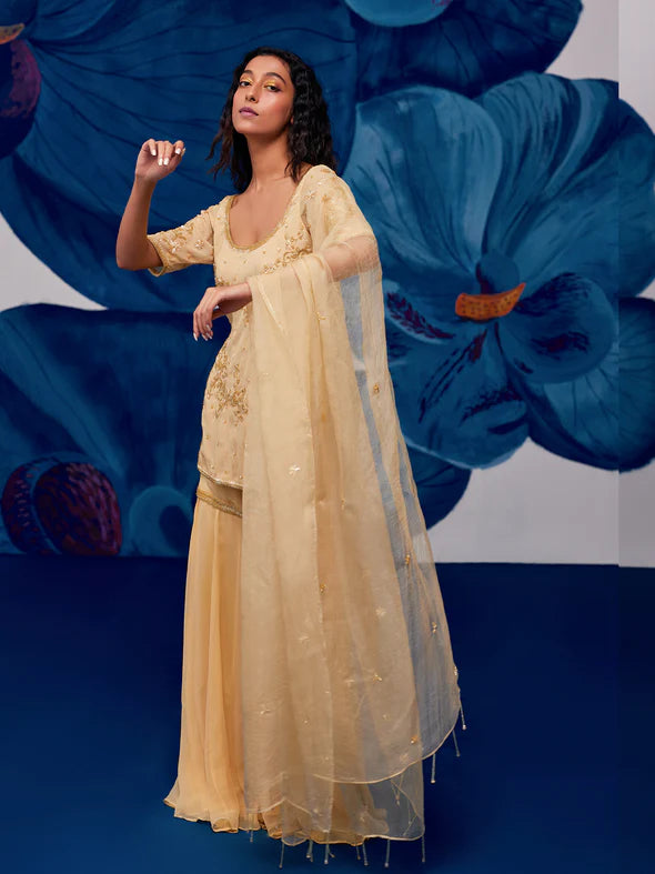 Floral Golden Sharara Set