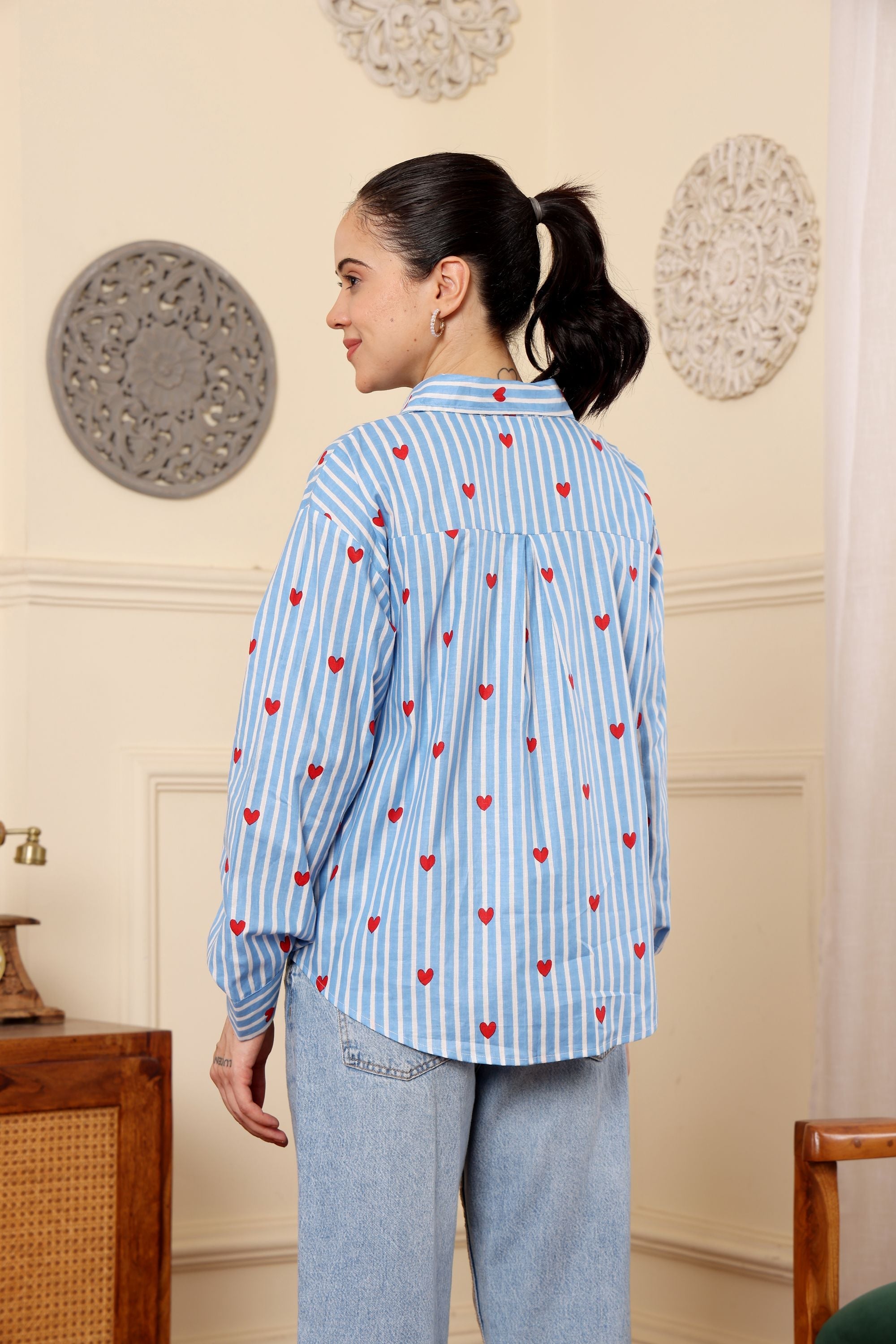 Heartbeat Stripe Oversized Shirt
