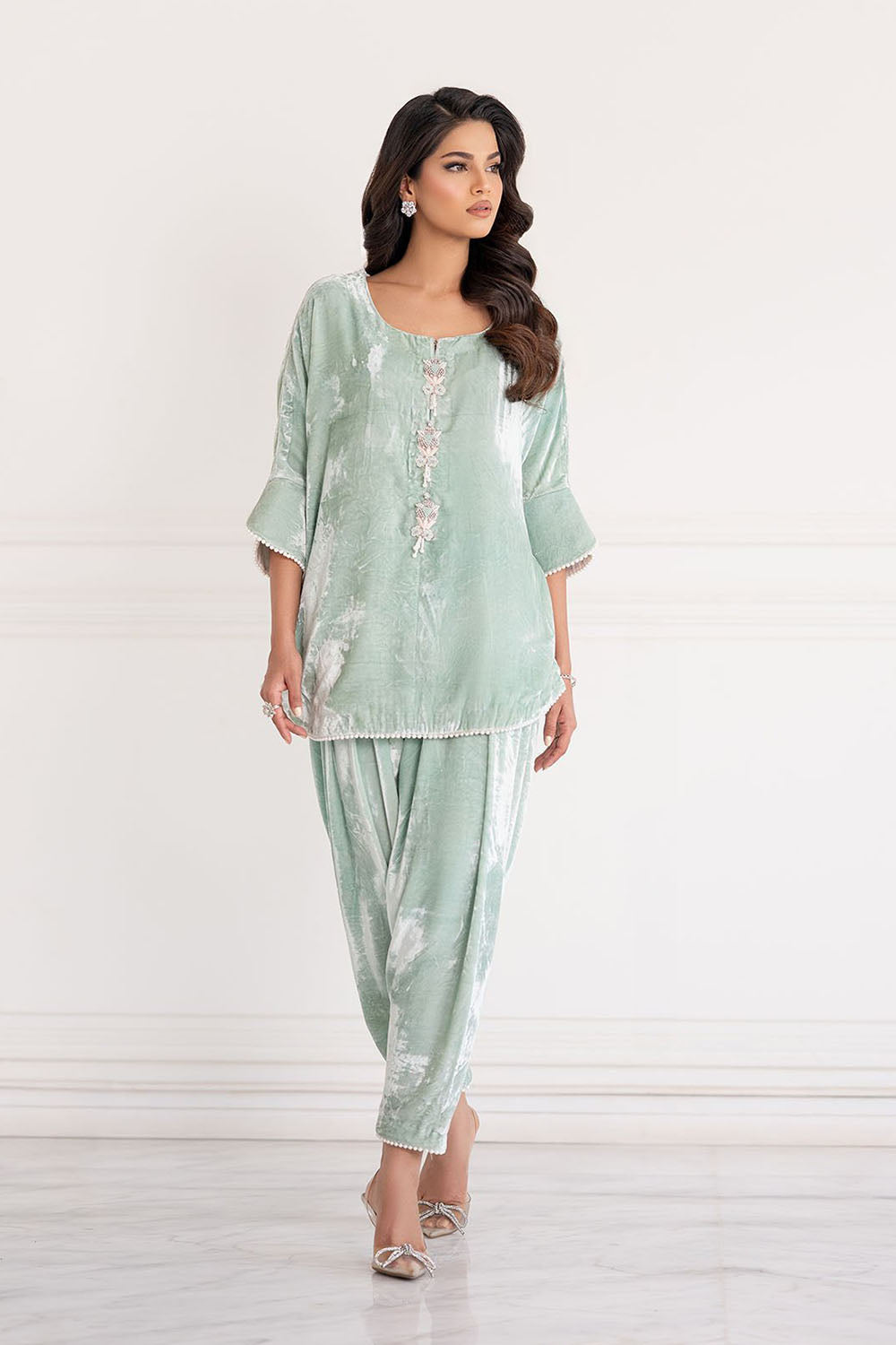 Ice Blue Luxe Velvet Co-ord Set