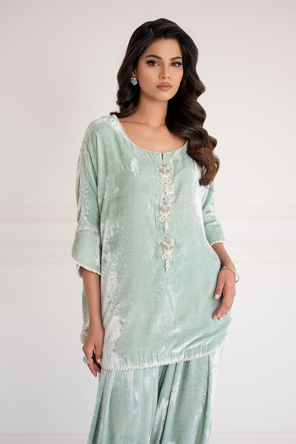 Ice Blue Luxe Velvet Co-ord Set