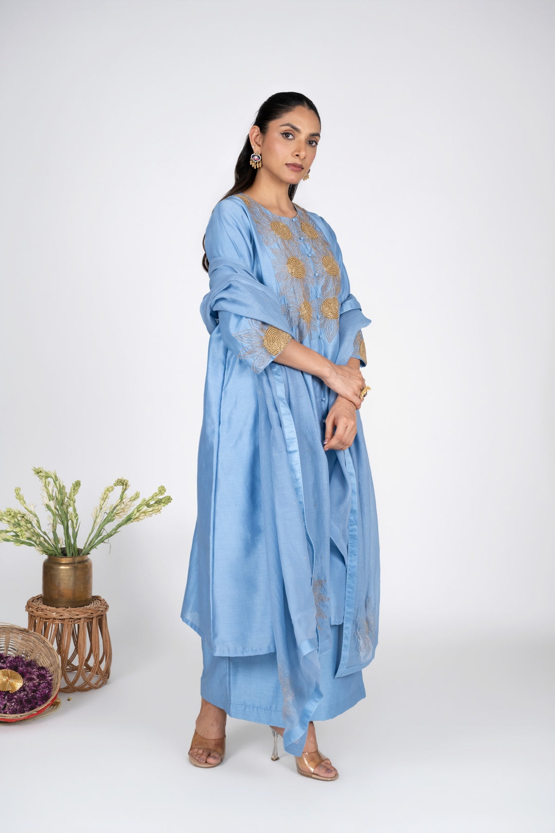 Aasmani Sunflower Kurta set With Chanderi Dupatta