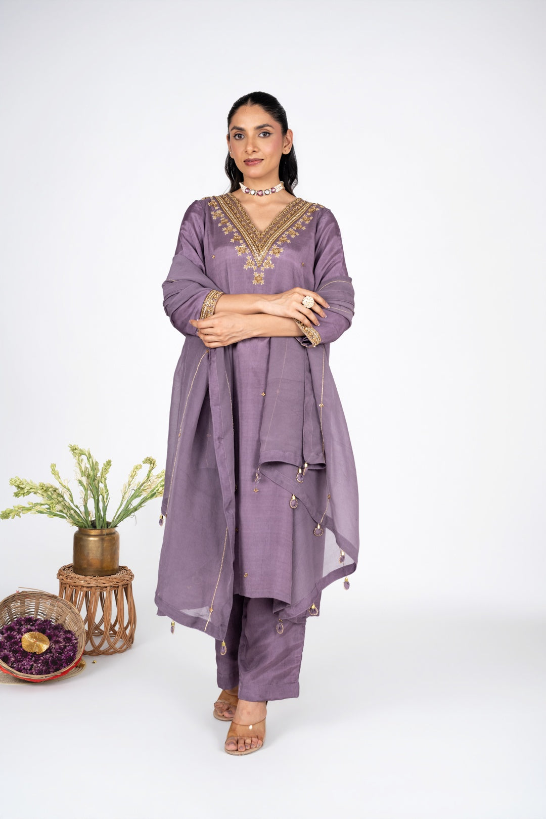 Kumud Lilac Silk Kurta set