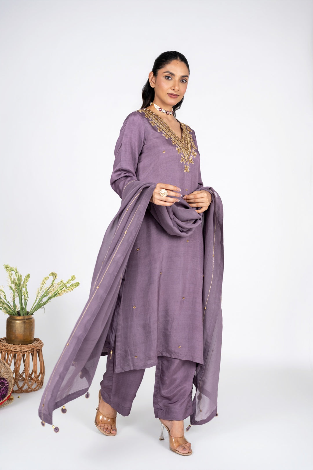 Kumud Lilac Silk Kurta Set With Duppata