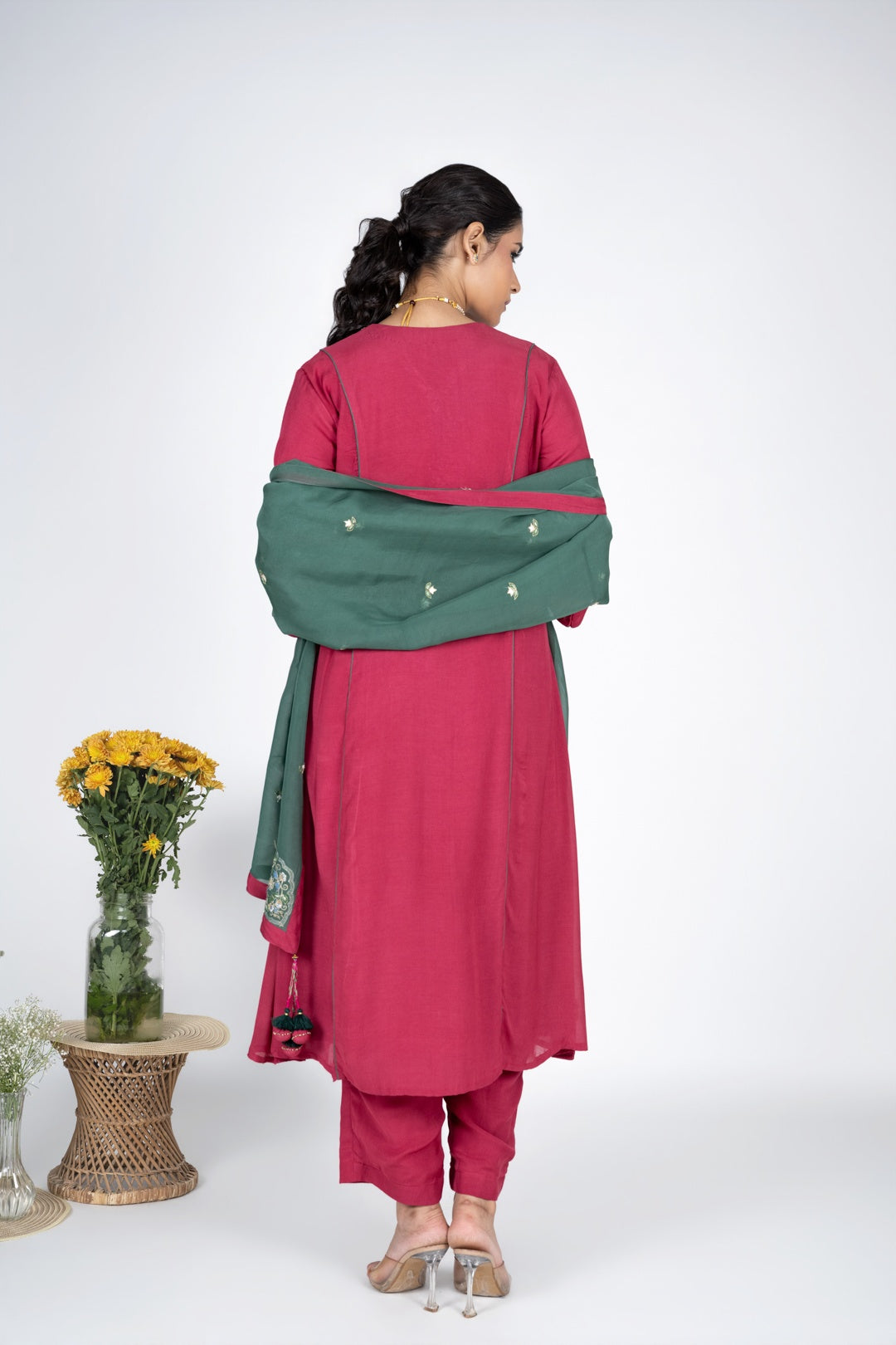 Shirin Pink Kurta set with Green dupatta