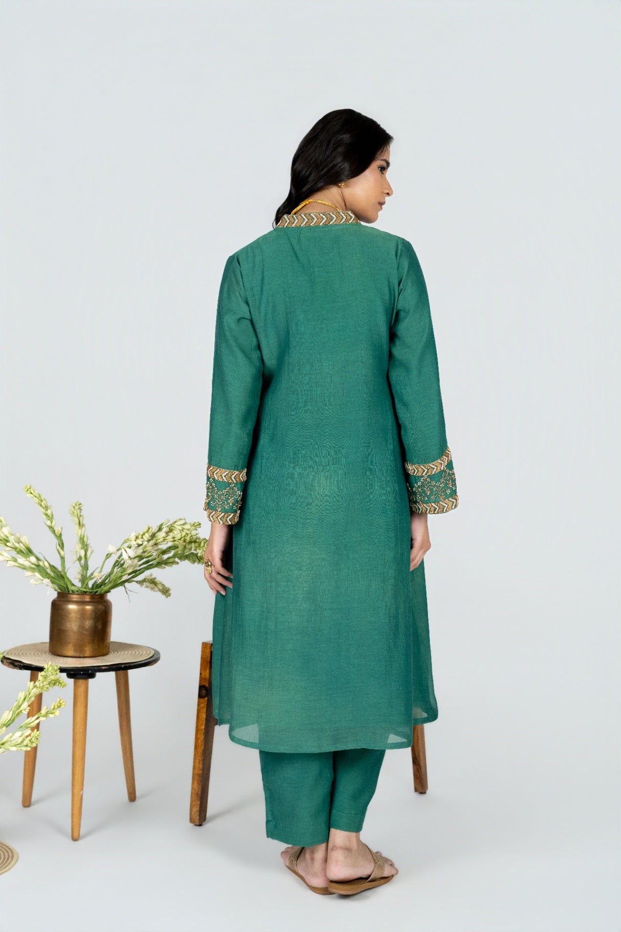 Panna Green Chanderi Kurta set with Dupatta