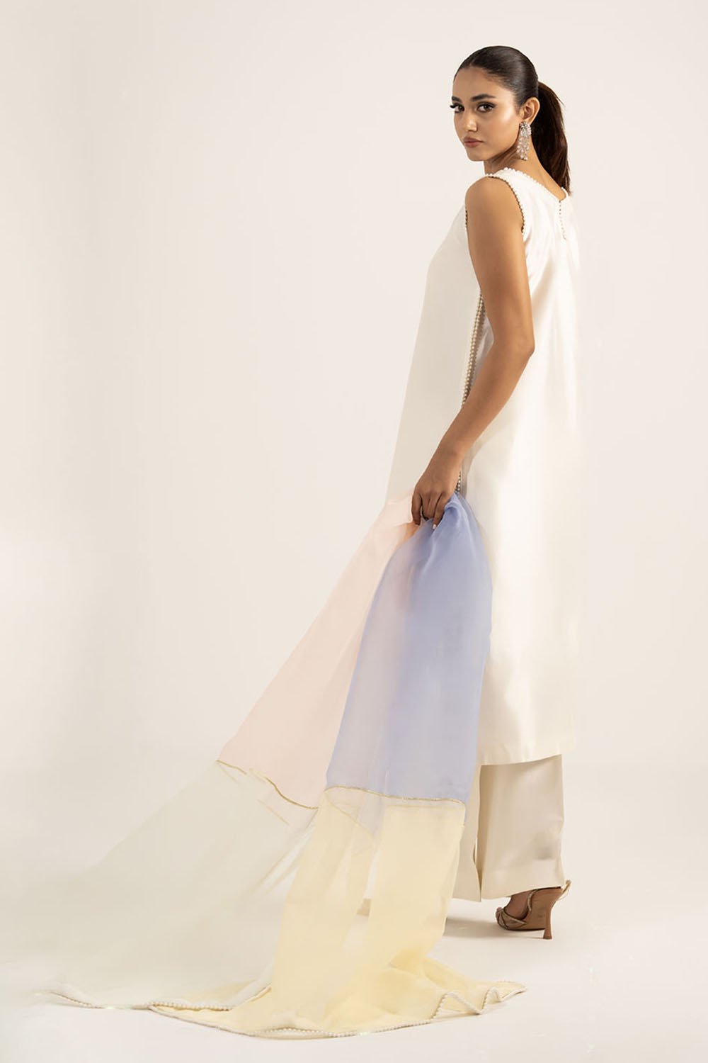 Ivory White Pure Silk Sleeveless Kurta Set