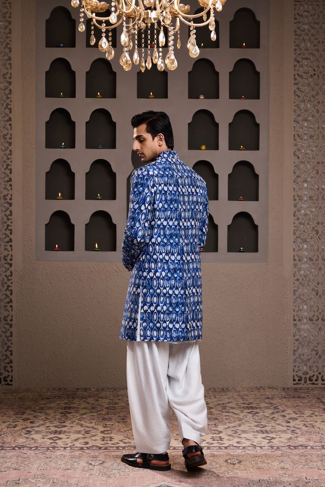 Indigo Printed Sherwani Kurta Salwar