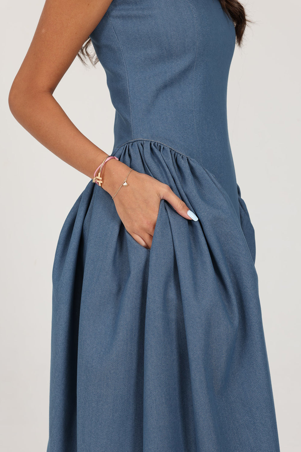Blue Structured Denim Midi Dress