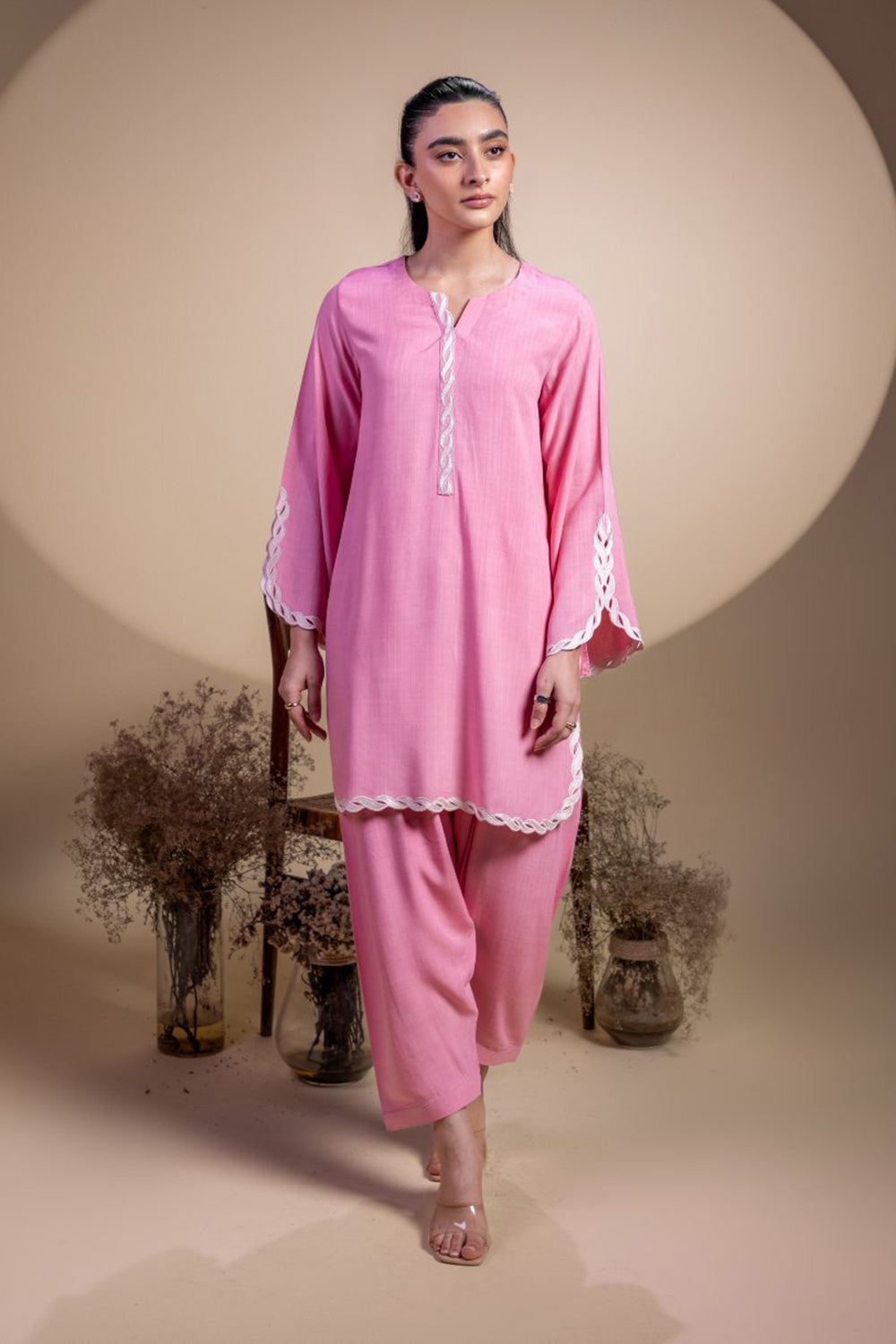 Blush Pink Lace Detail Kurta Set