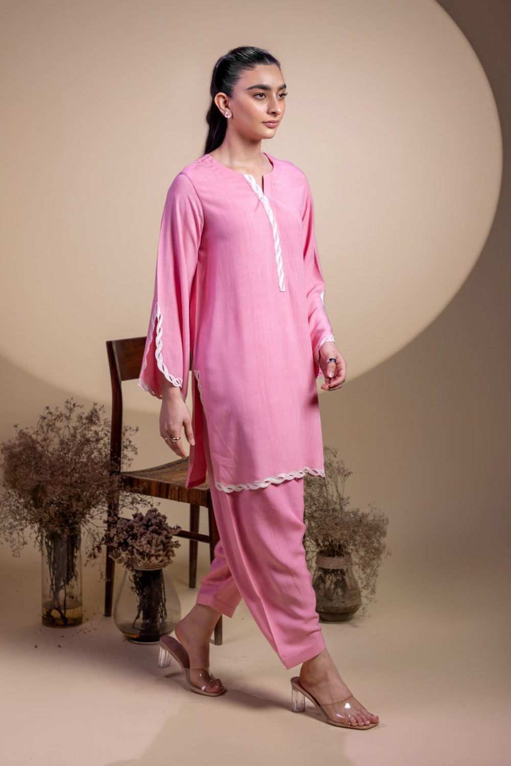 Blush Pink Lace Detail Kurta Set