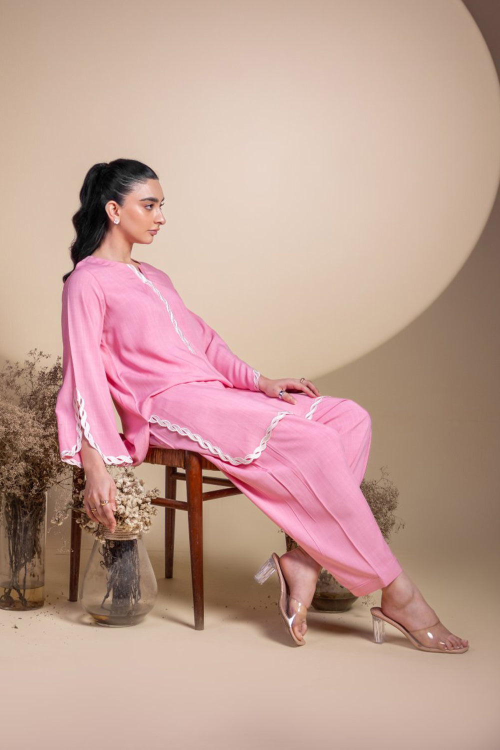 Blush Pink Lace Detail Kurta Set