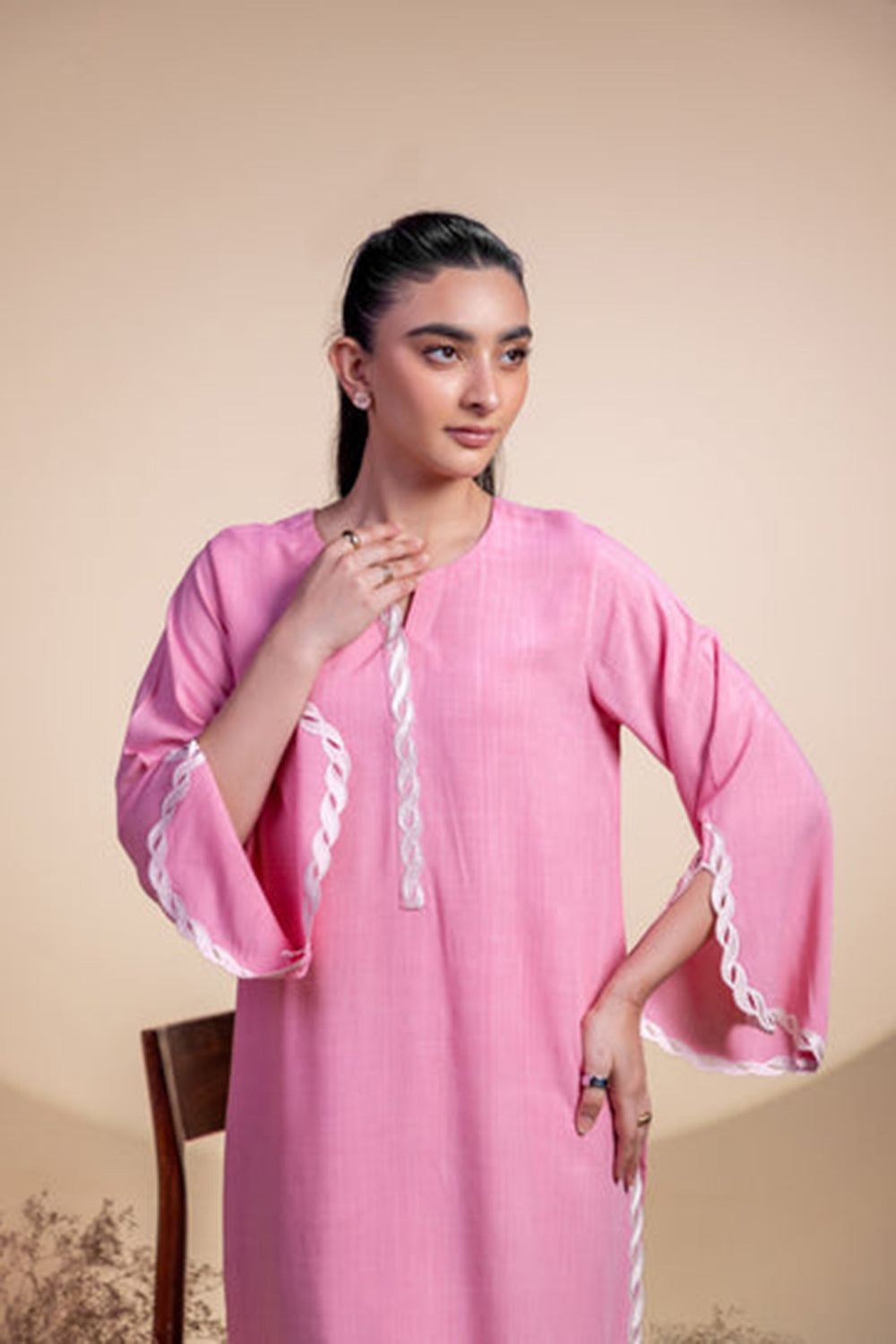 Blush Pink Lace Detail Kurta Set