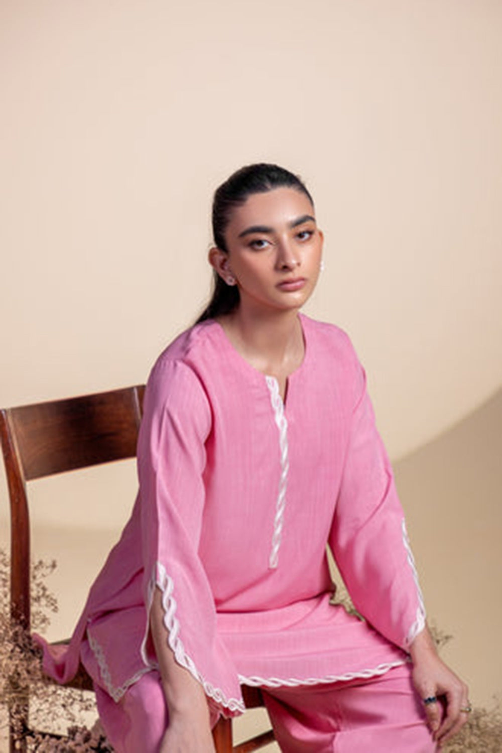 Blush Pink Lace Detail Kurta Set