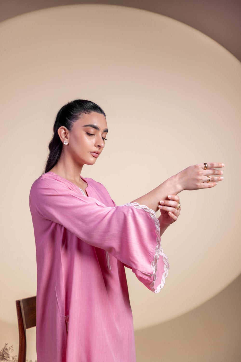 Blush Pink Lace Detail Kurta Set