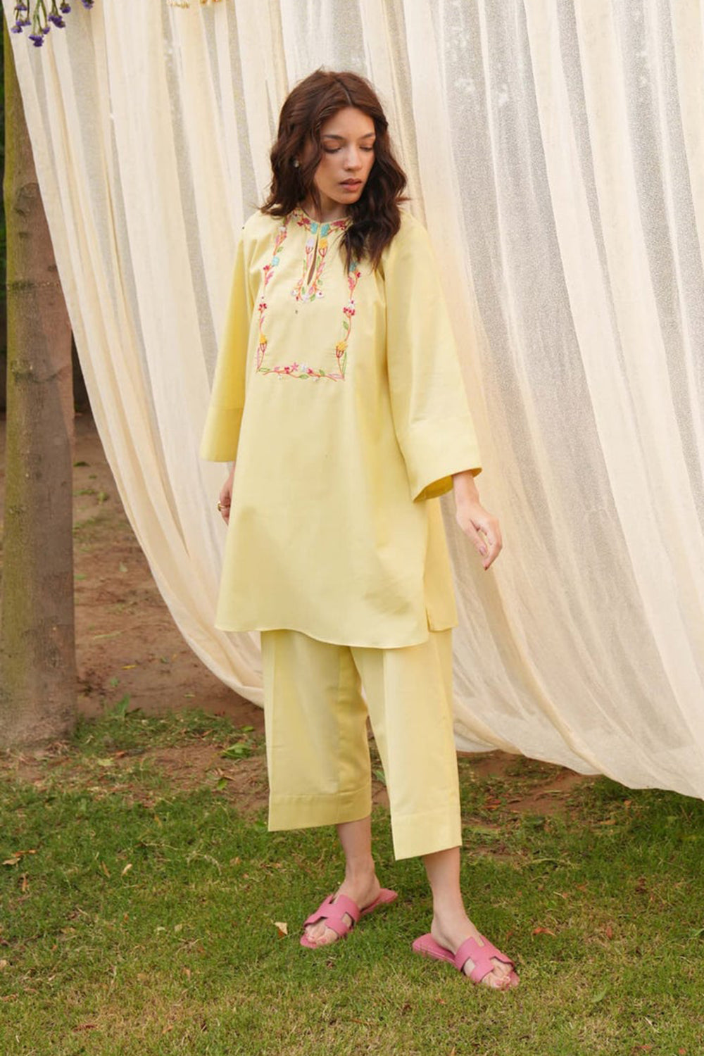 Butter Yellow Embroidered Kurta Set
