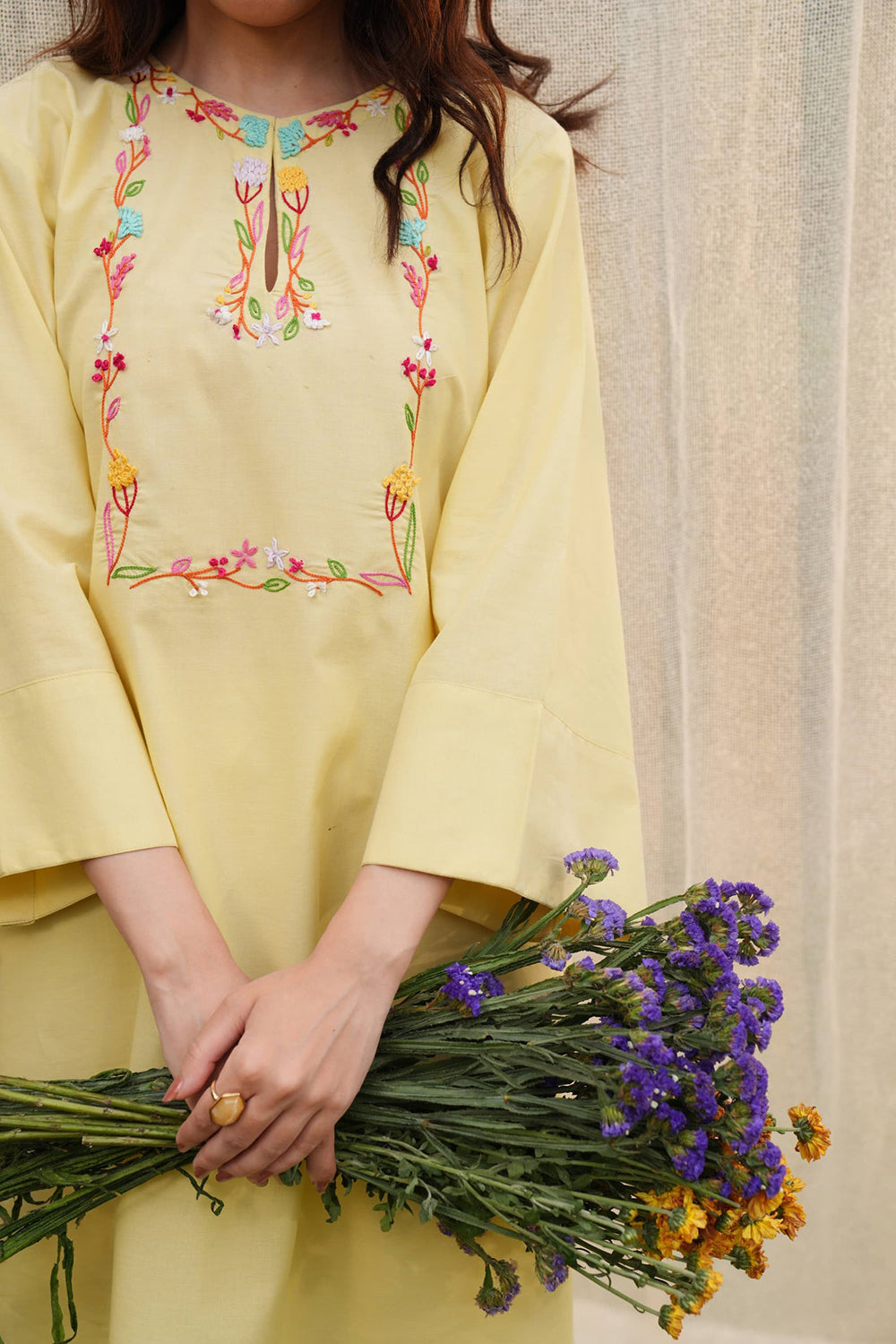 Butter Yellow Embroidered Kurta Set
