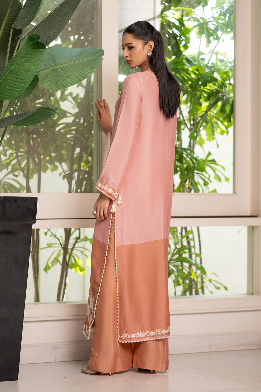 Coral Blush Embroidered Suit Set with Dupatta