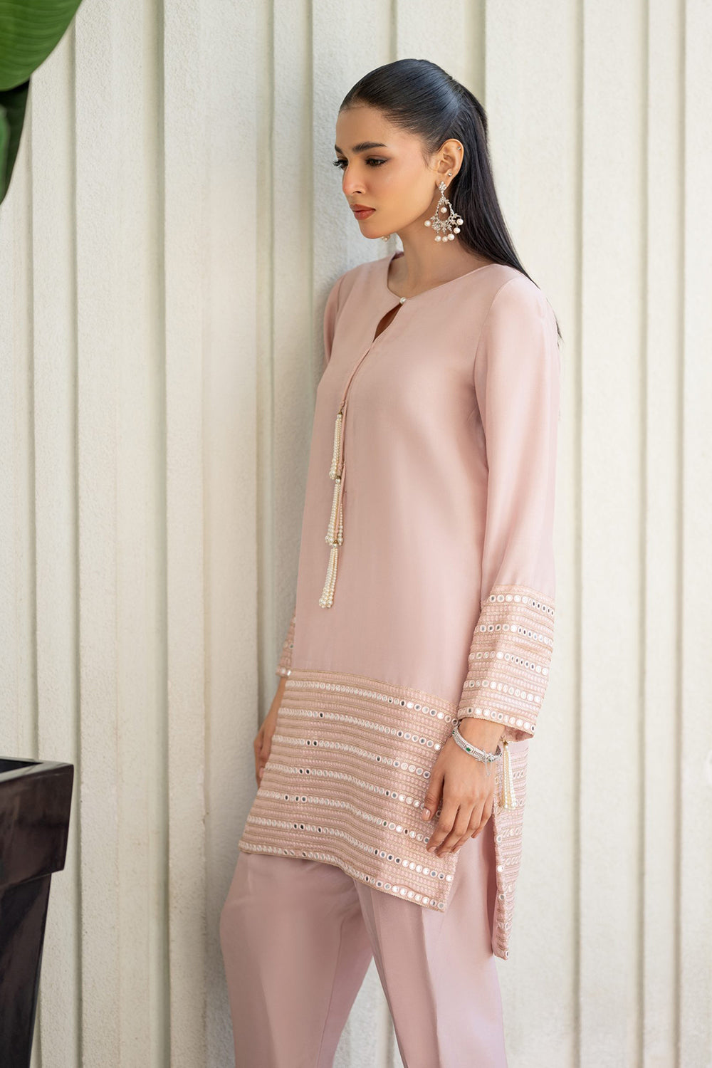 Dusty Rose Embroidered Suit Set with Dupatta