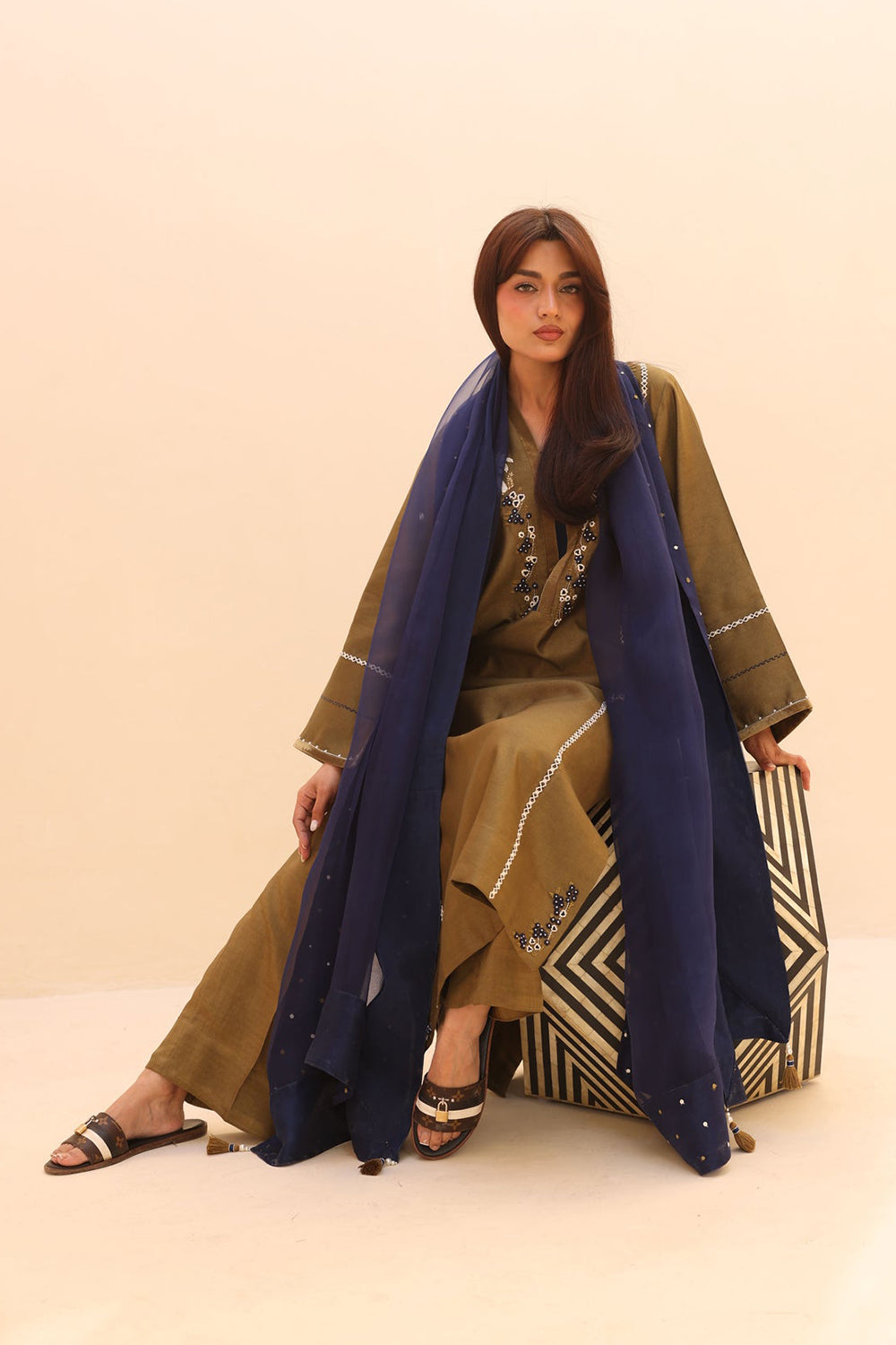 Earthy Olive Festive Kurta Set