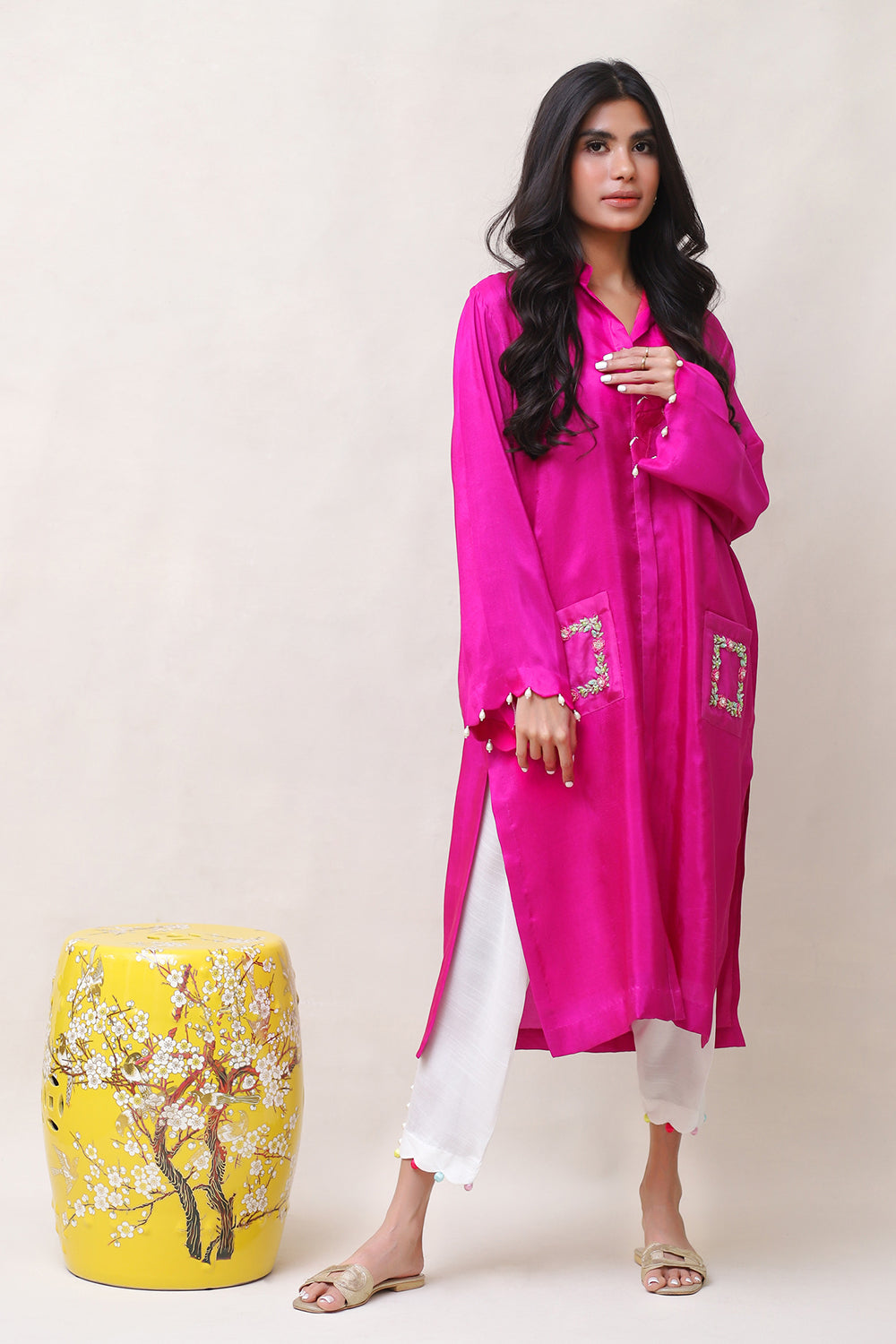 Fuchsia Embroidered Kurta Set