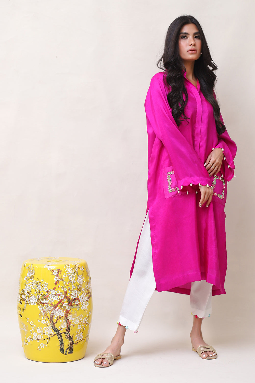 Fuchsia Embroidered Kurta Set