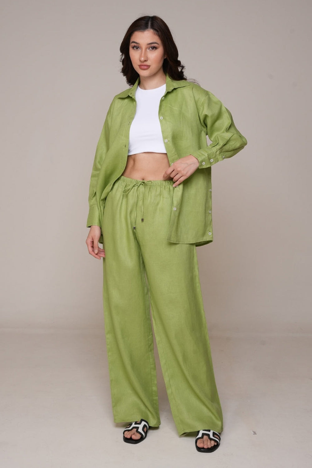 Green Reverie Linen Relaxed Co-Ord Set