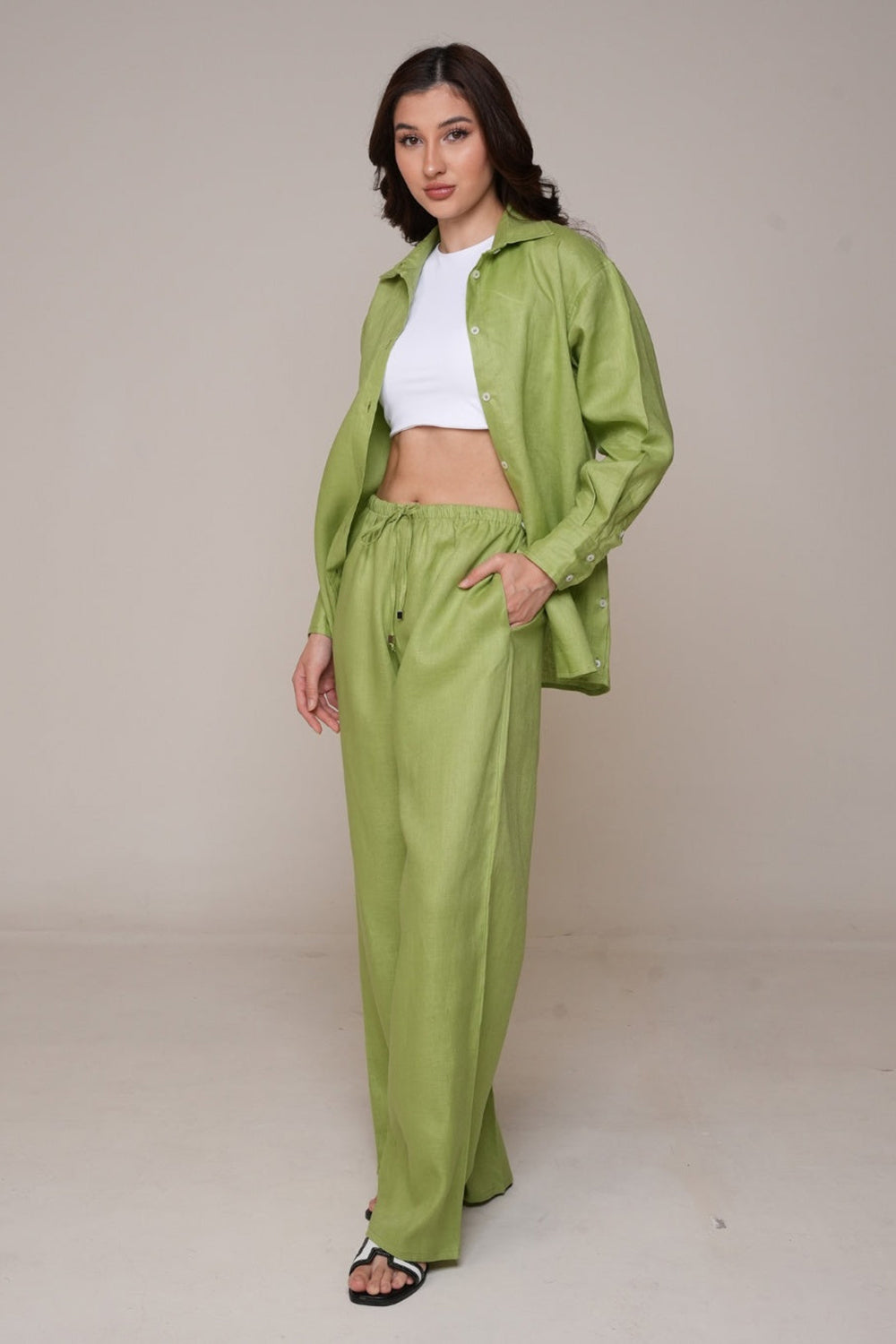 Green Reverie Linen Relaxed Co-Ord Set