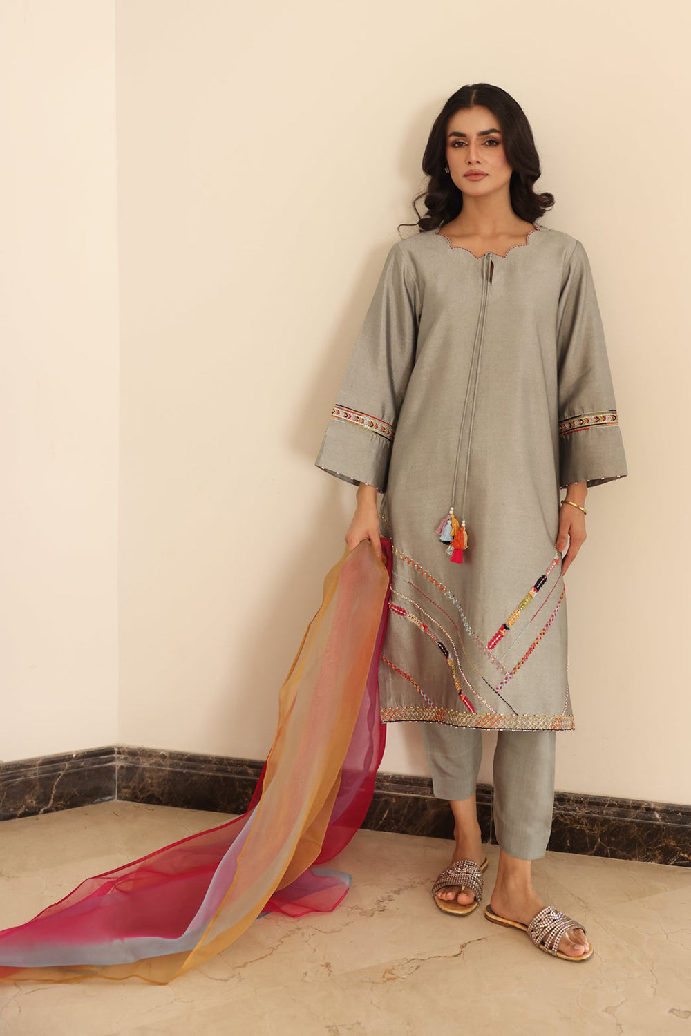Grey Summer Festive Kurta Set