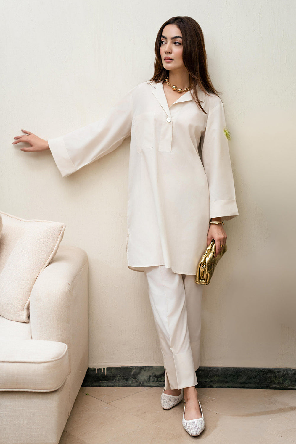 Ivory Cotton Tunic Co-Ord Set