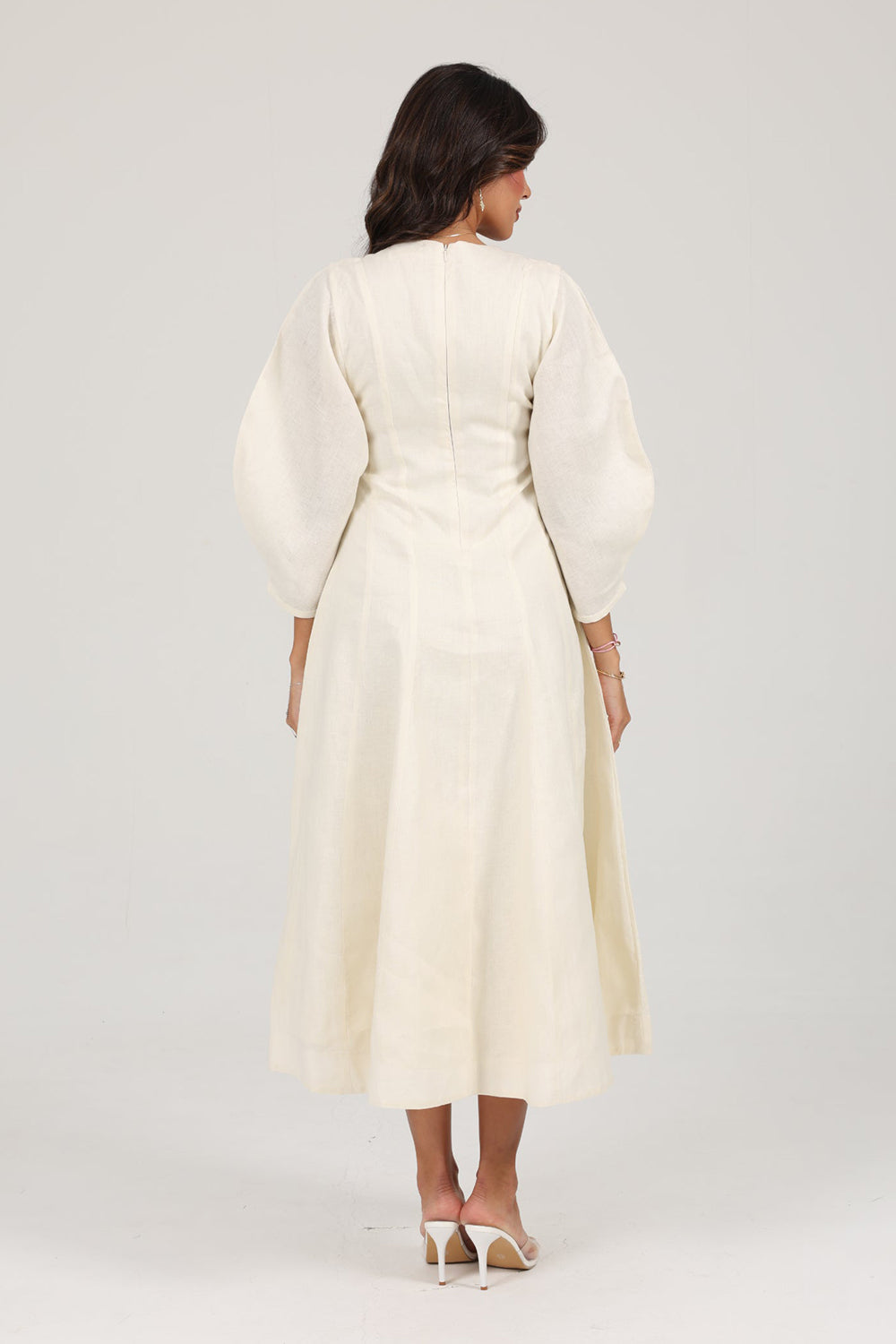 Ivory Linen A-Line Midi Dress