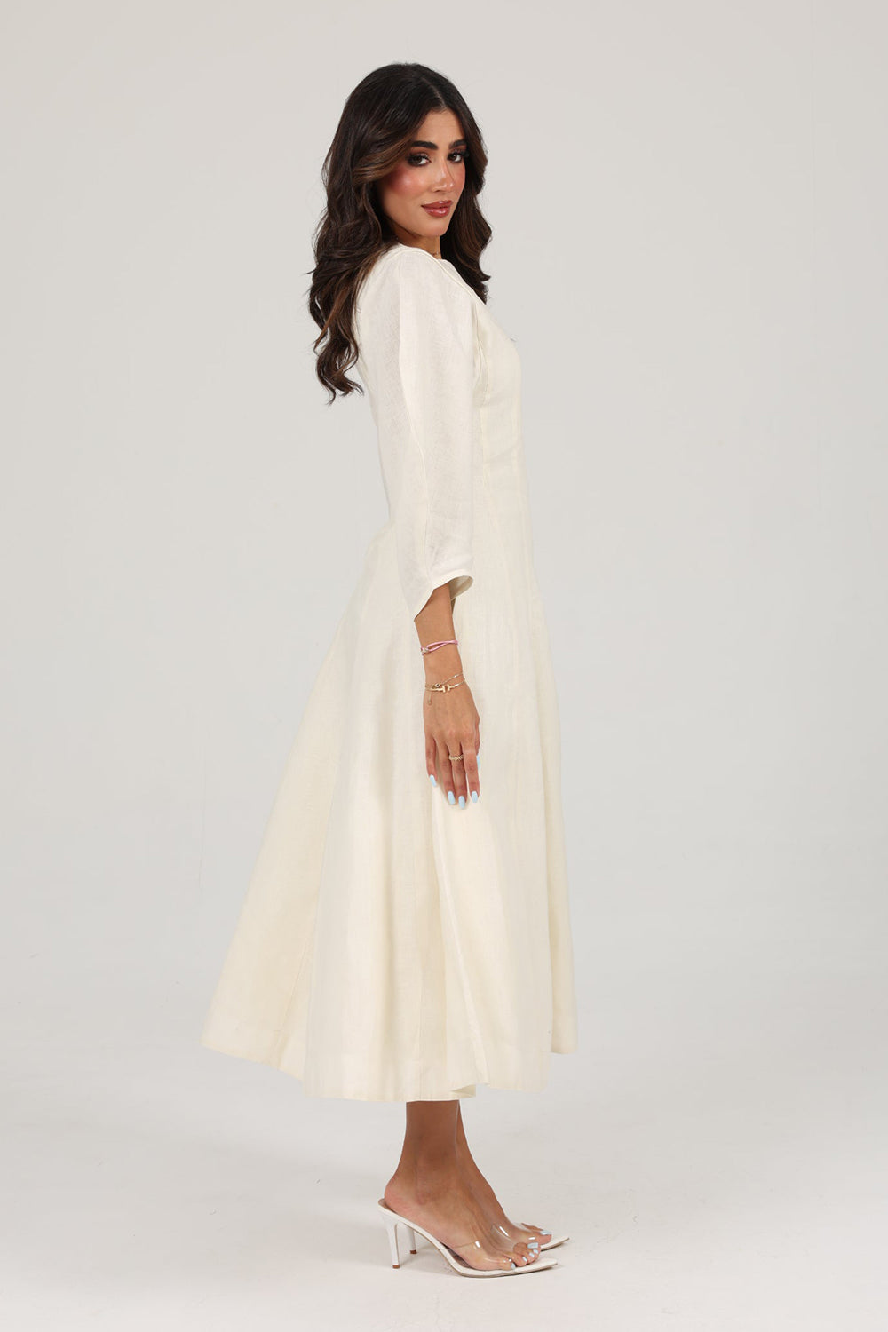 Ivory Linen A-Line Midi Dress