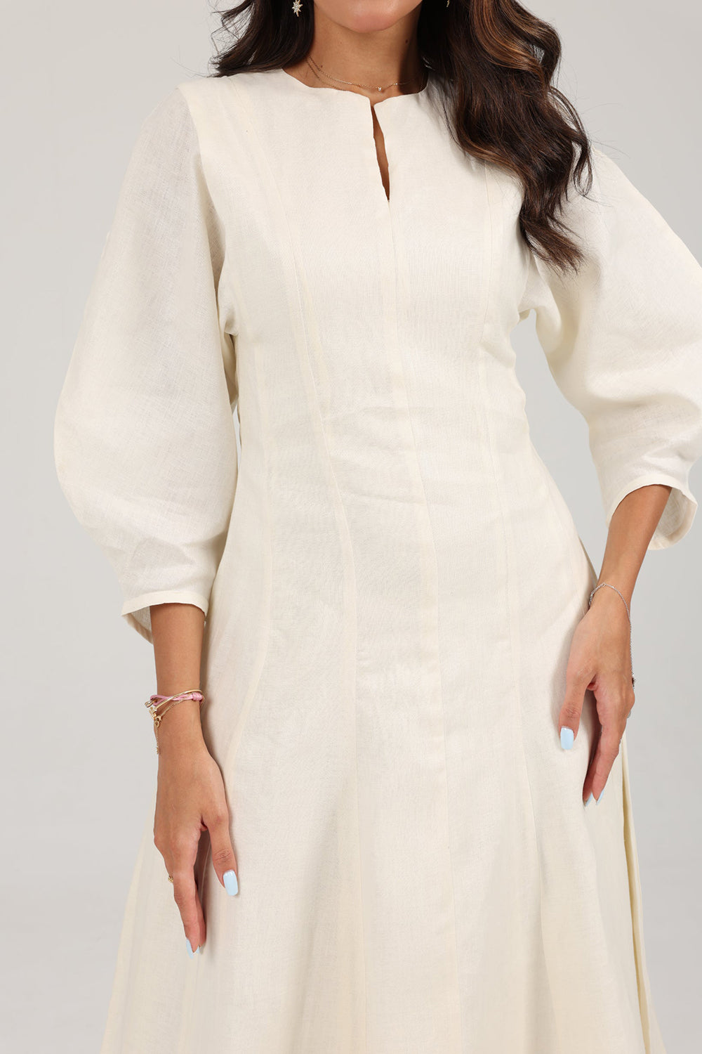 Ivory Linen A-Line Midi Dress