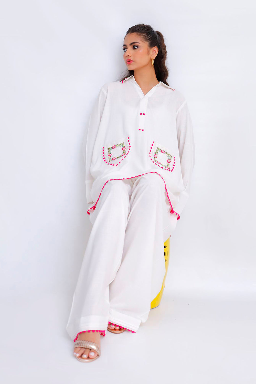 Ivory Pocket Embroidered Kurta Set