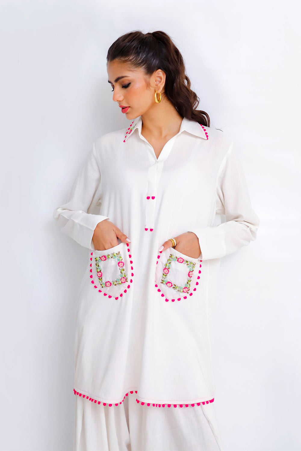 Ivory Pocket Embroidered Kurta Set