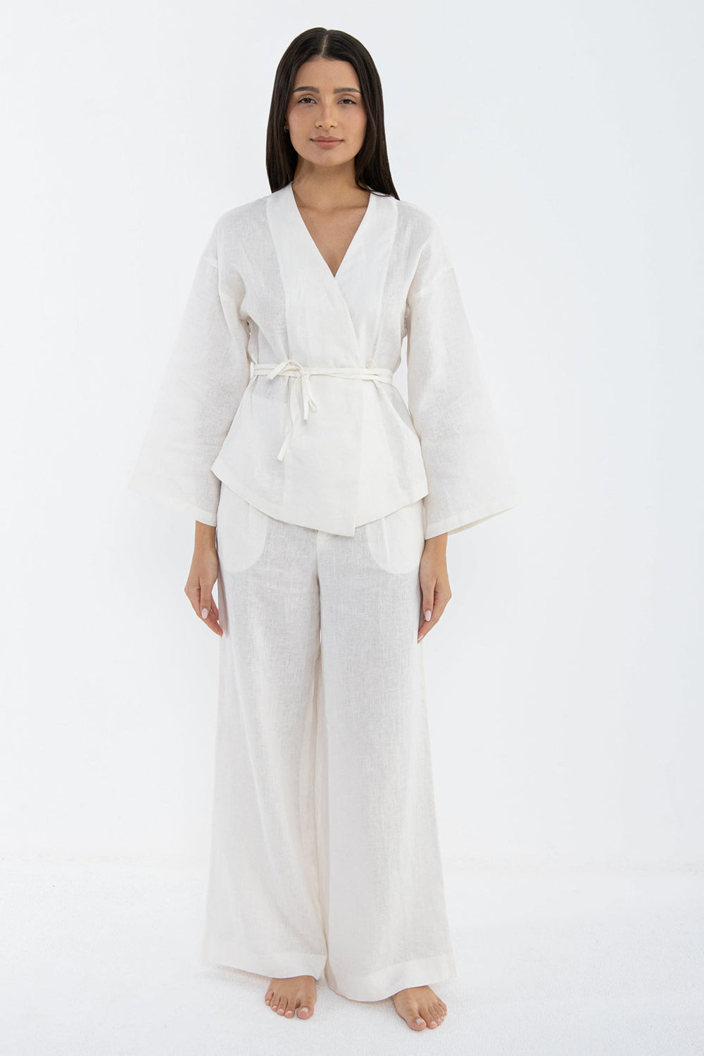 Ivory Whisper Linen Wrap Co-Ord Set