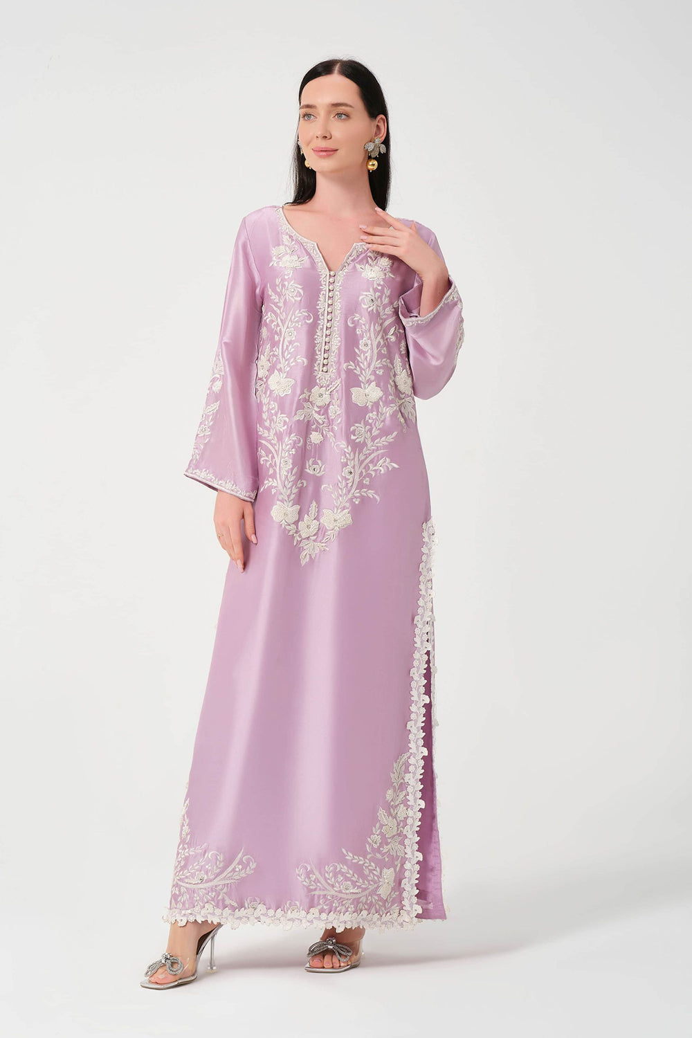 Lavender Women Embroidered Kurta Set