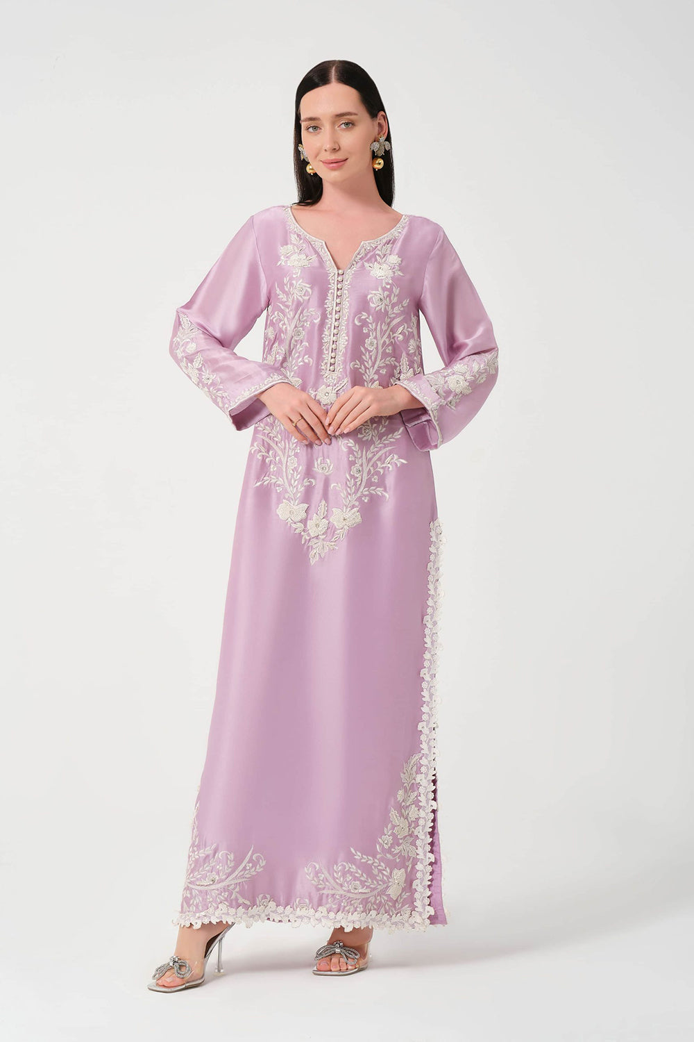 Lavender Women Embroidered Kurta Set