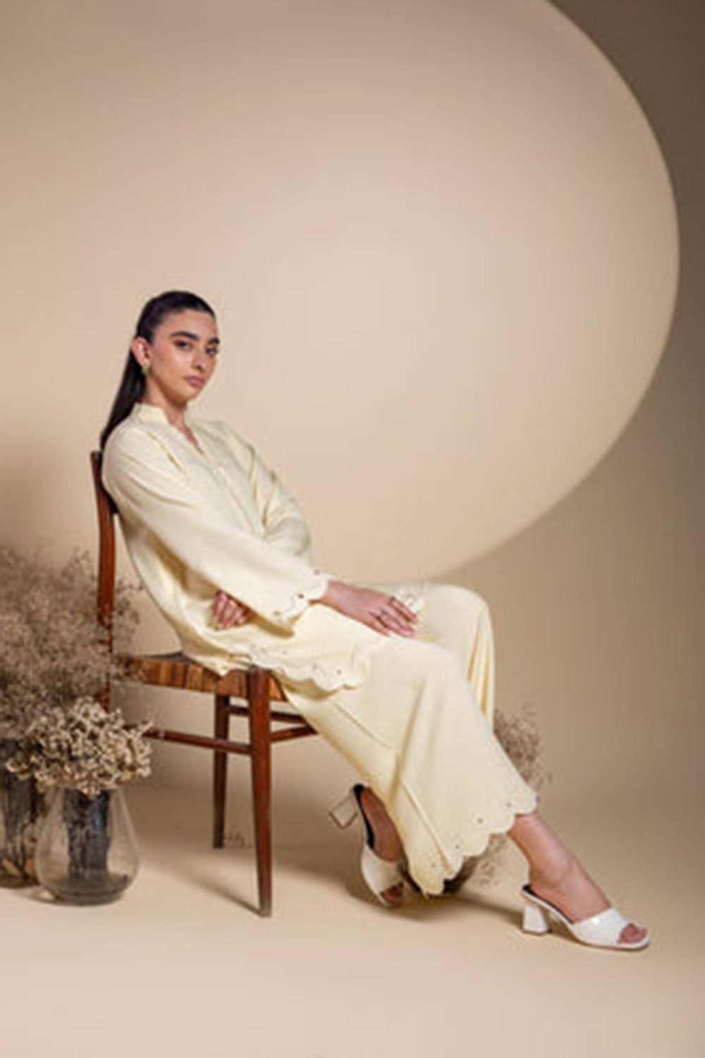 Lemon Yellow Scallop Detail Kurta Set