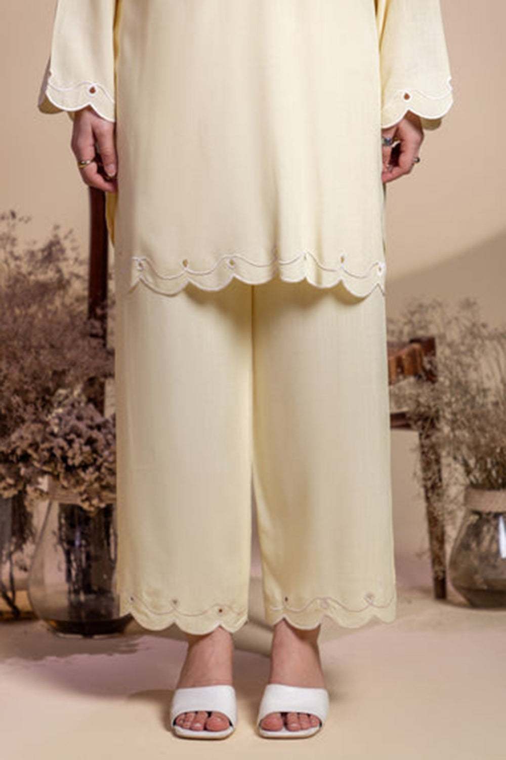Lemon Yellow Scallop Detail Kurta Set