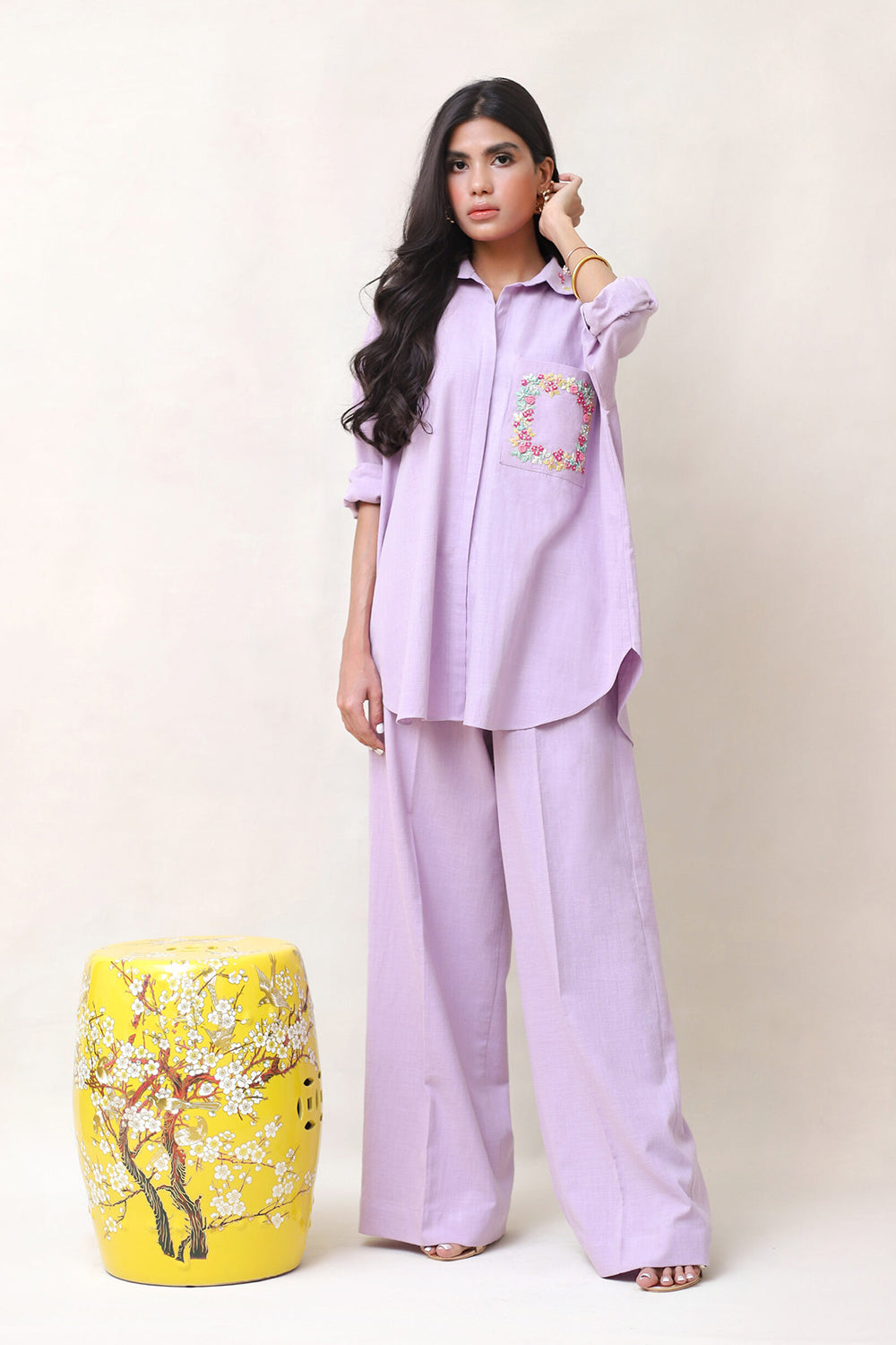 Lilac Linen Embroidered Co-ord Set