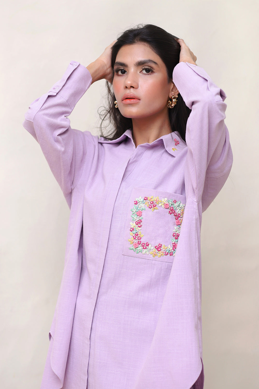 Lilac Linen Embroidered Co-ord Set