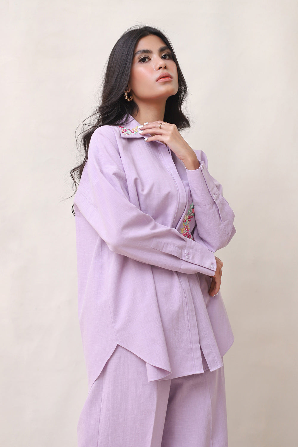 Lilac Linen Embroidered Co-ord Set