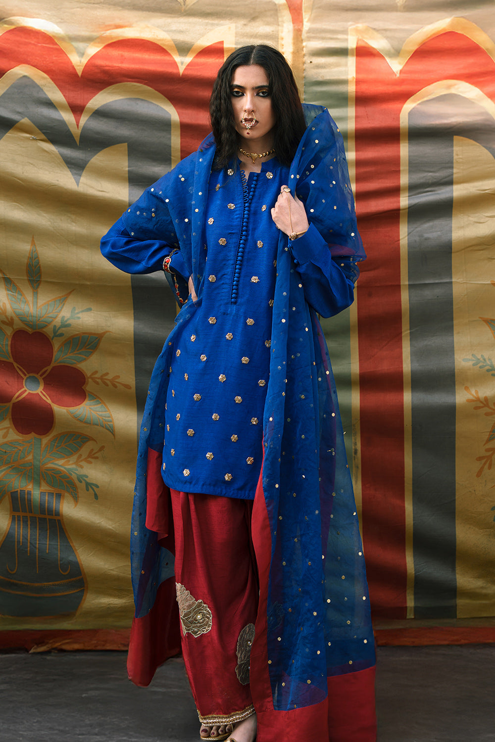 Midnight Blue Gota Work Kurta Set