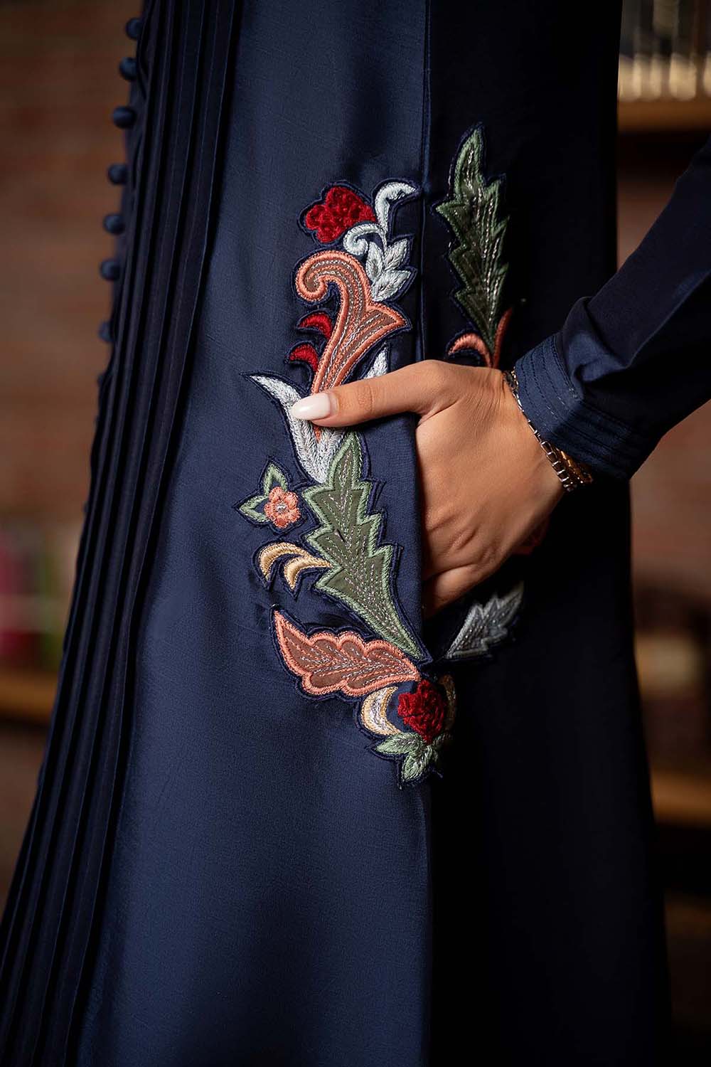 Midnight Navy Embroidered Pleated Kurta Set
