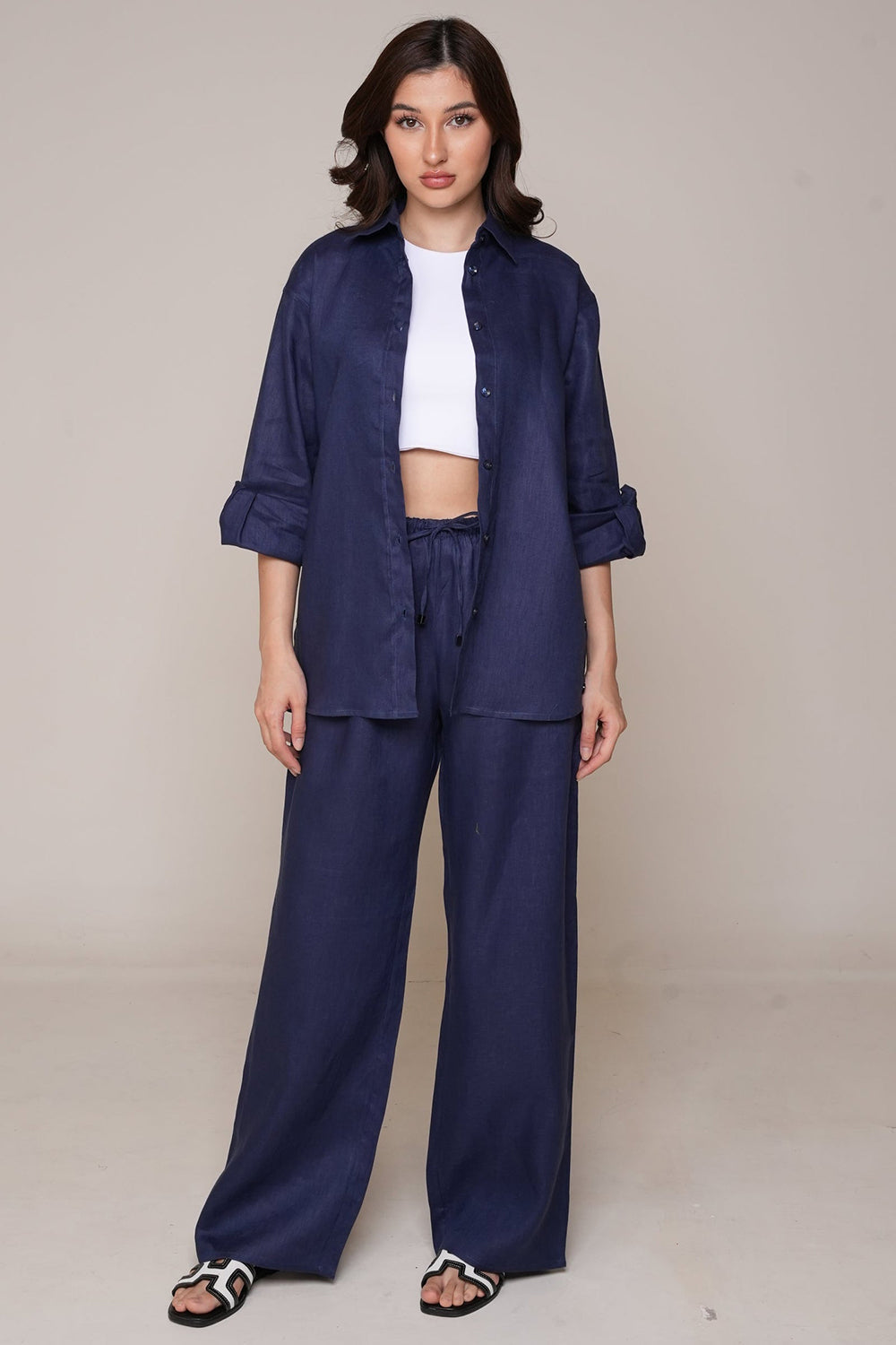 Midnight Navy Linen Relaxed Co-Ord Set
