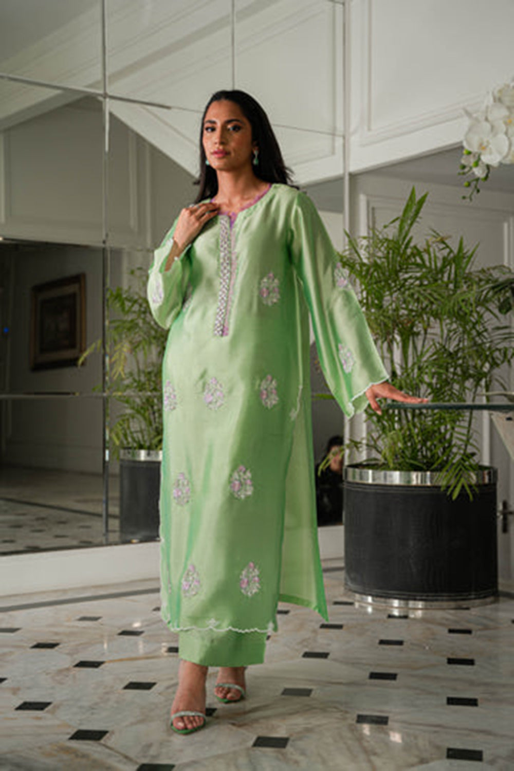 Mint Kurta Set with Organza Dupatta