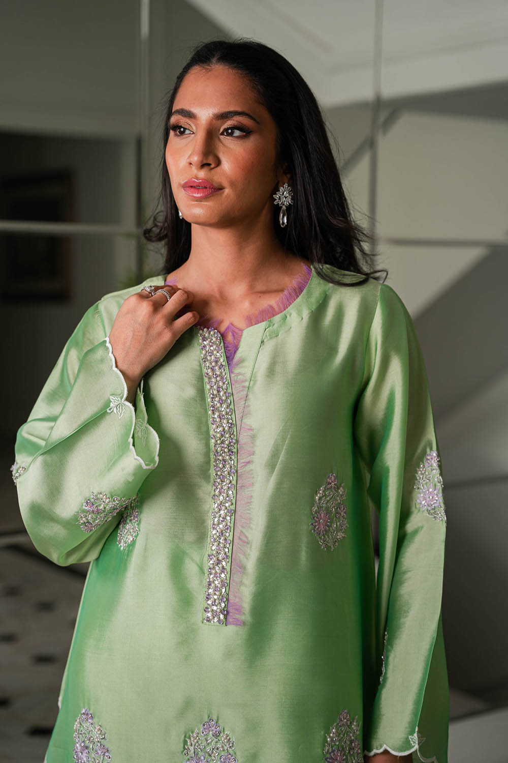Mint Kurta Set with Organza Dupatta