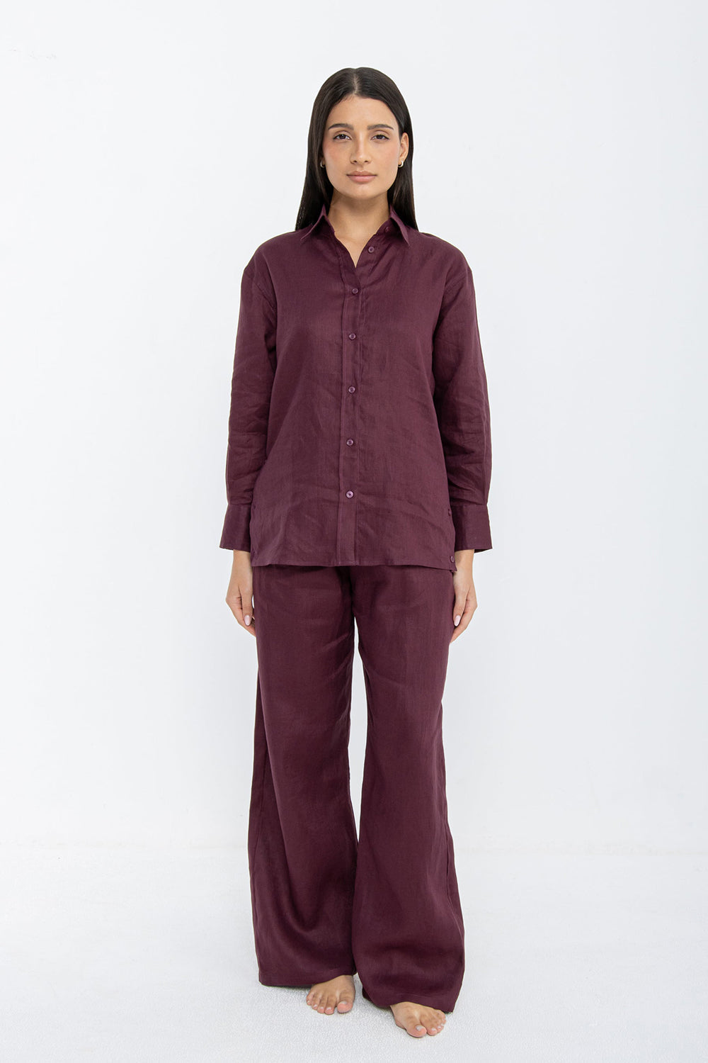 Mulberry Wine Linen Relaxed Co-Ord Set