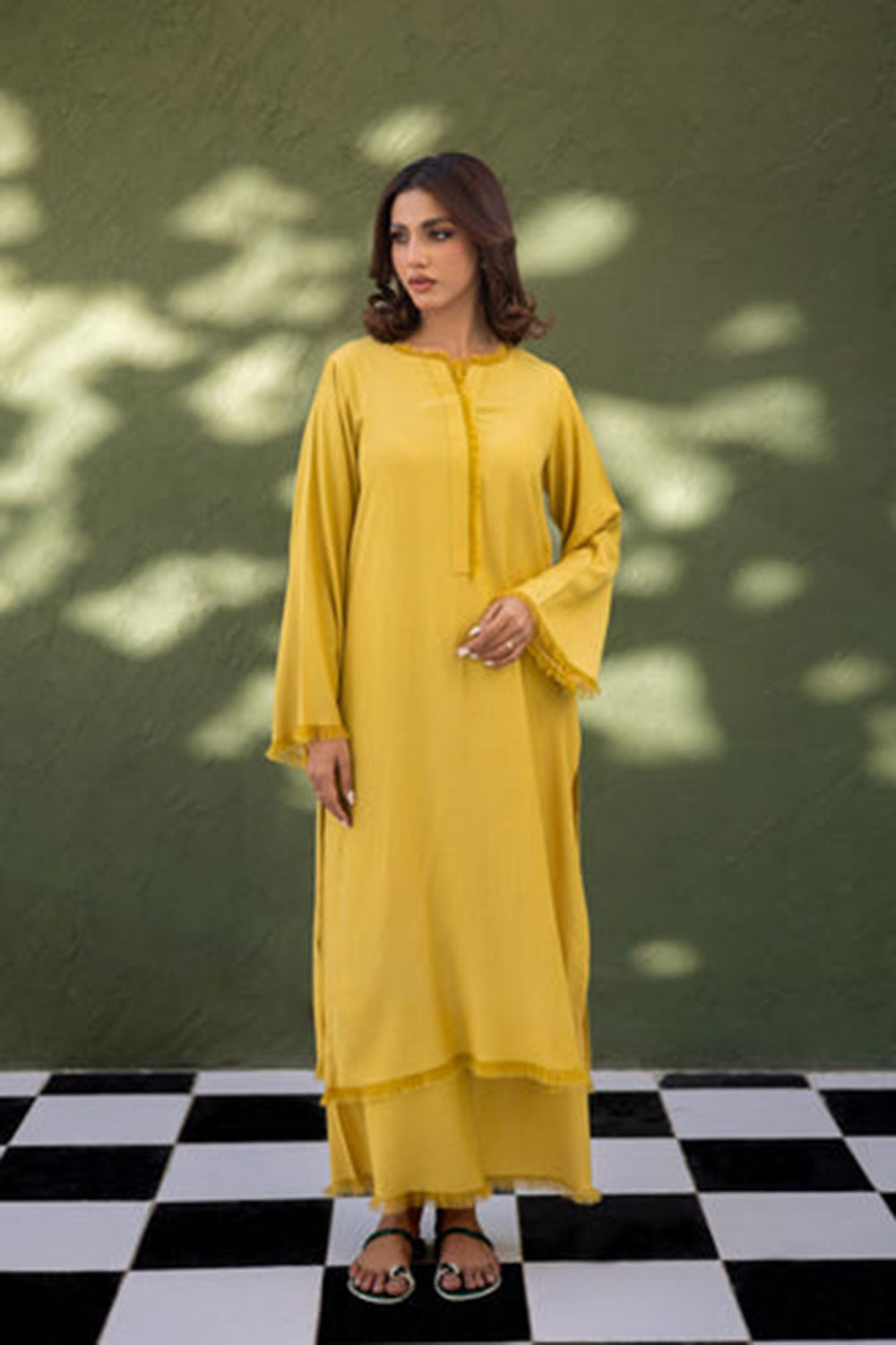 Muted Marigold Fringe Kurta Set