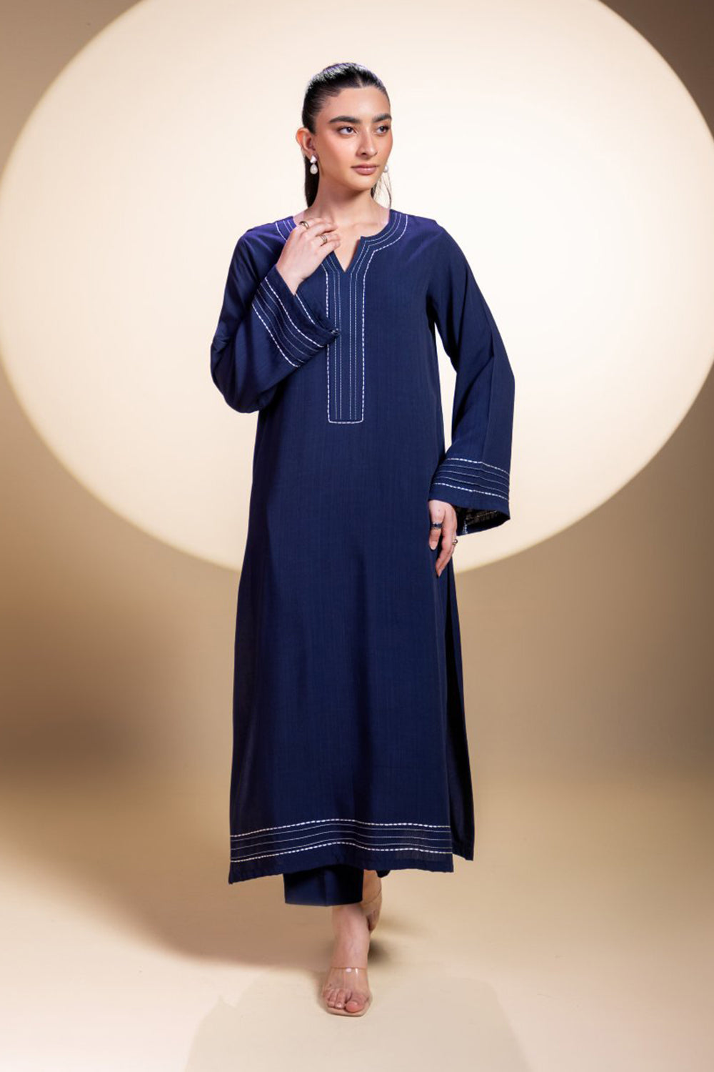 Navy Blue Stitch Detail Kurta Set